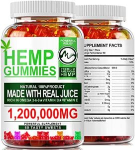 (2 Pack) Hemp Gummies 1,200,000mg High Strength – Fruity Gummy Bear with Hemp Oil, 100% Normal Hemp Sweet Supplements